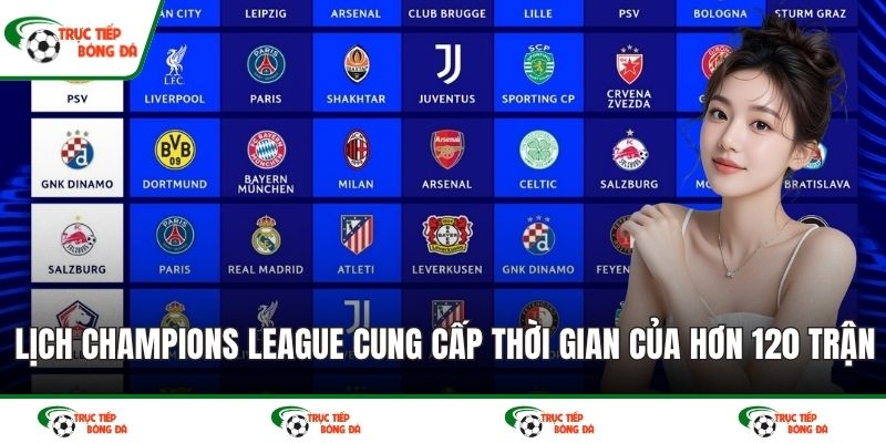 Lịch Champions League cung cấp thời gian của hơn 120 trận